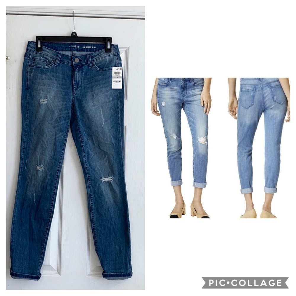 Maison Jules Distressed Slim Boyfriend Jeans 2/25 Mid Rise Medium Wash NWT